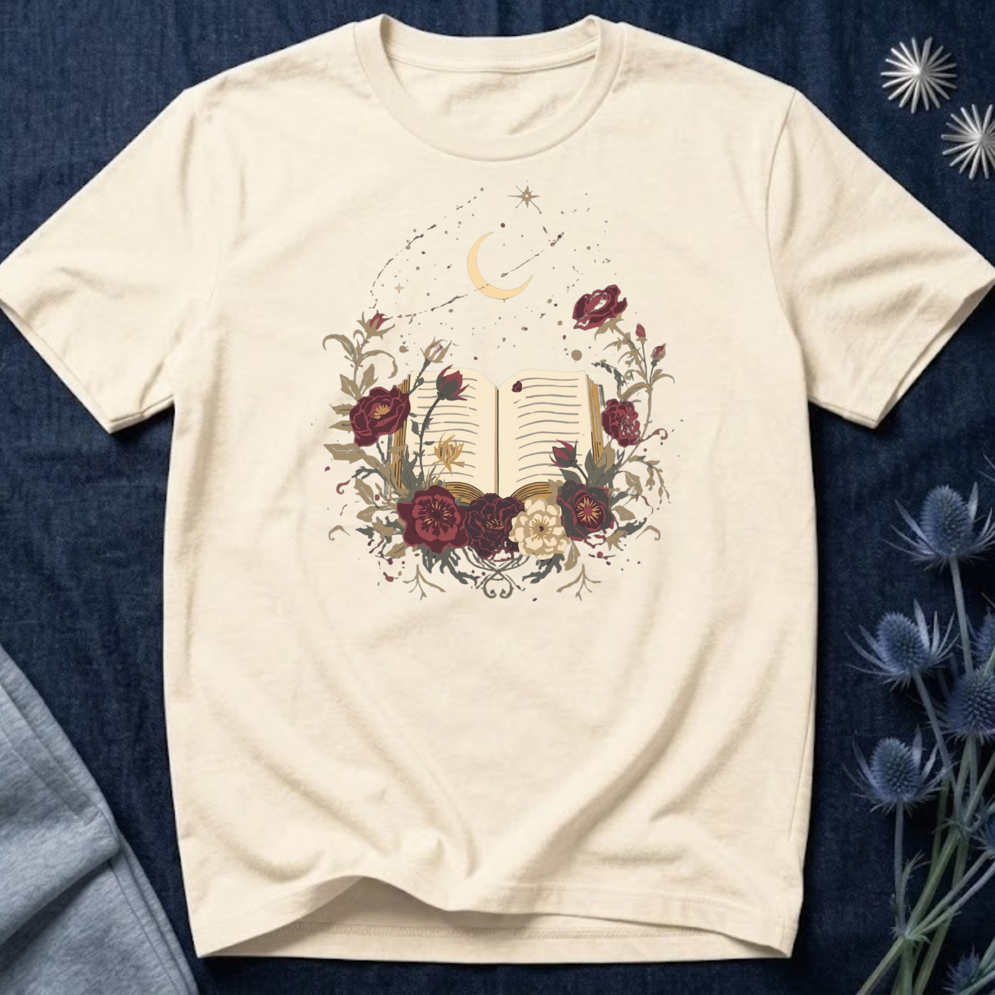 Celestial Rose Book Lover Graphic T-Shirt