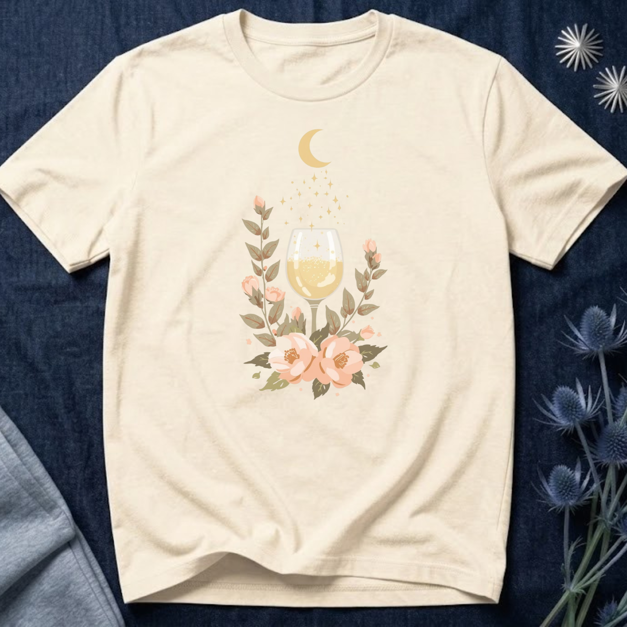 Celestial White Wine & Blush Florals Graphic Tee