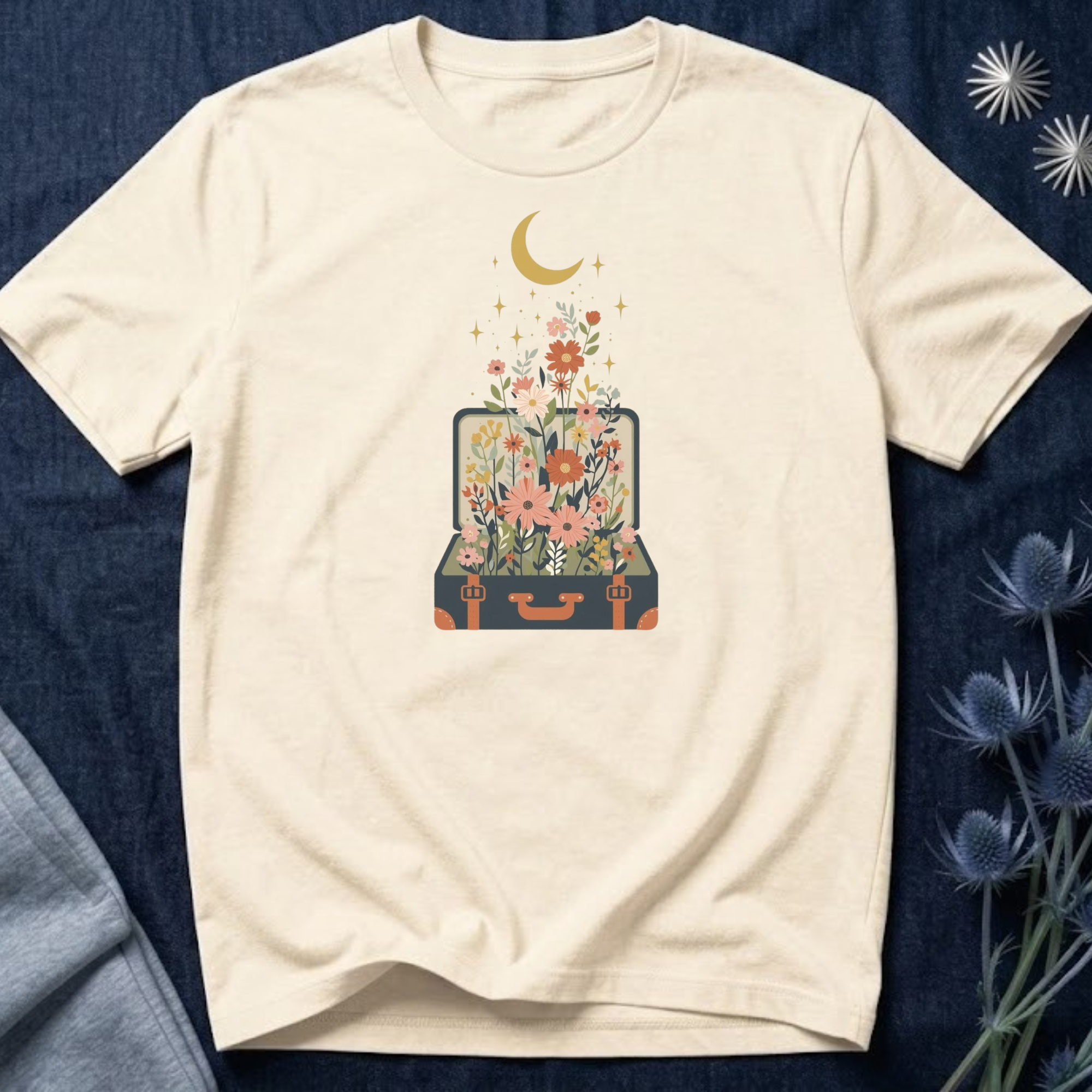 Blooming Suitcase Celestial Graphic T-Shirt