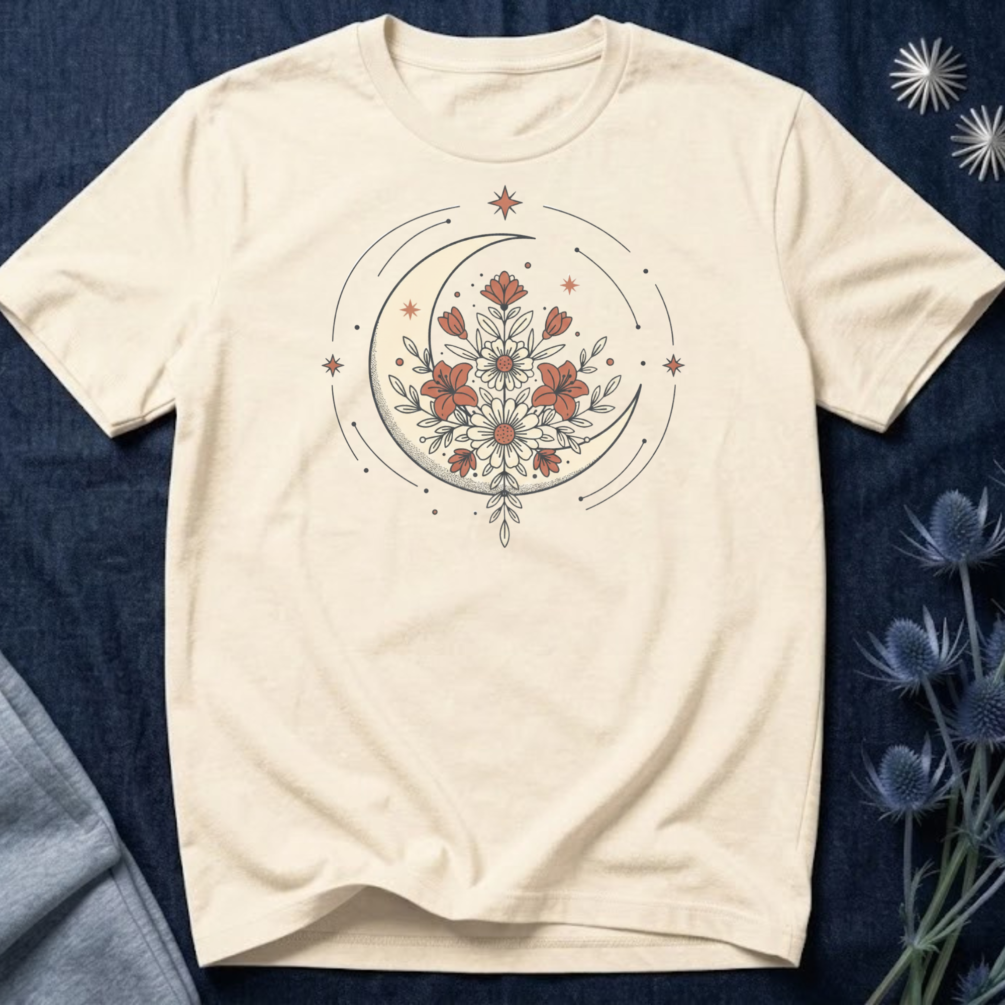 Crescent Moon and Flowers T-Shirt