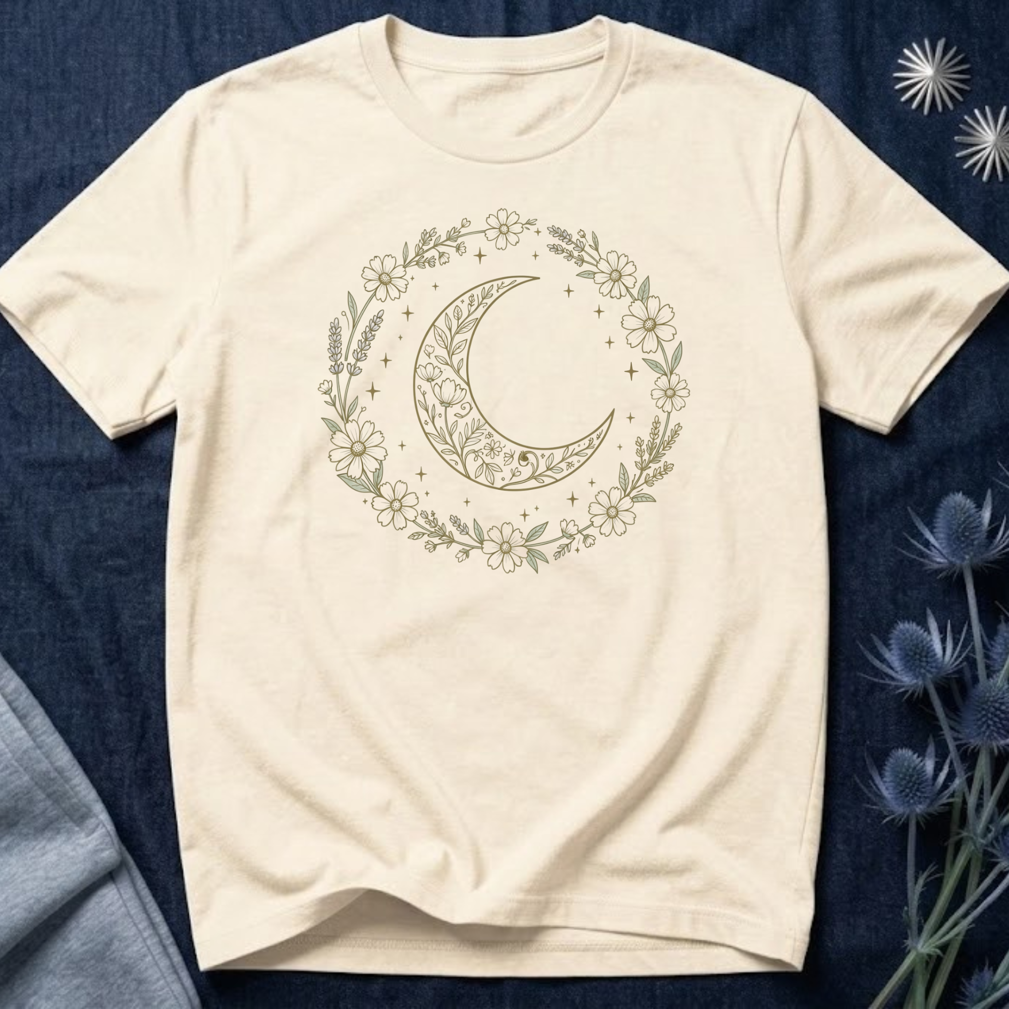 Boho Crescent Floral Wreath T-Shirt