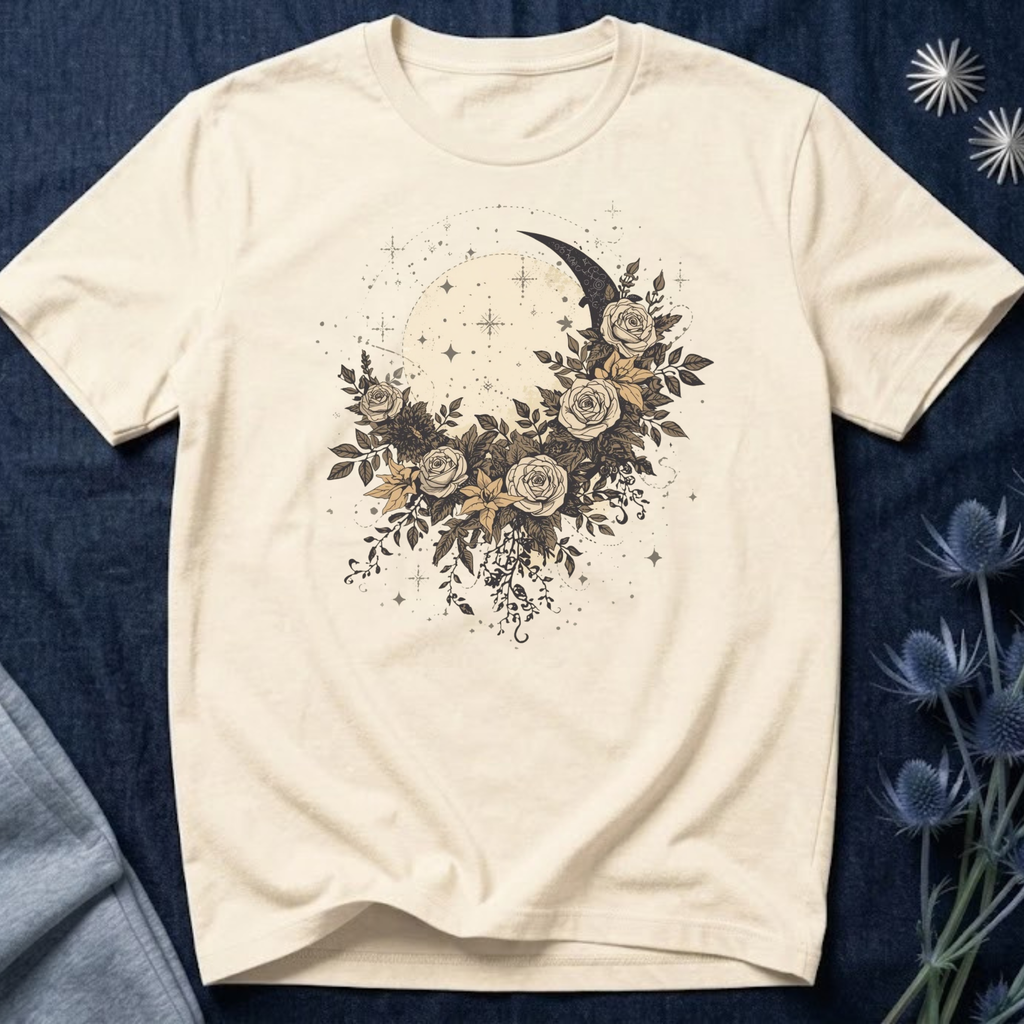 Celestial Moon & Roses Graphic T-Shirt