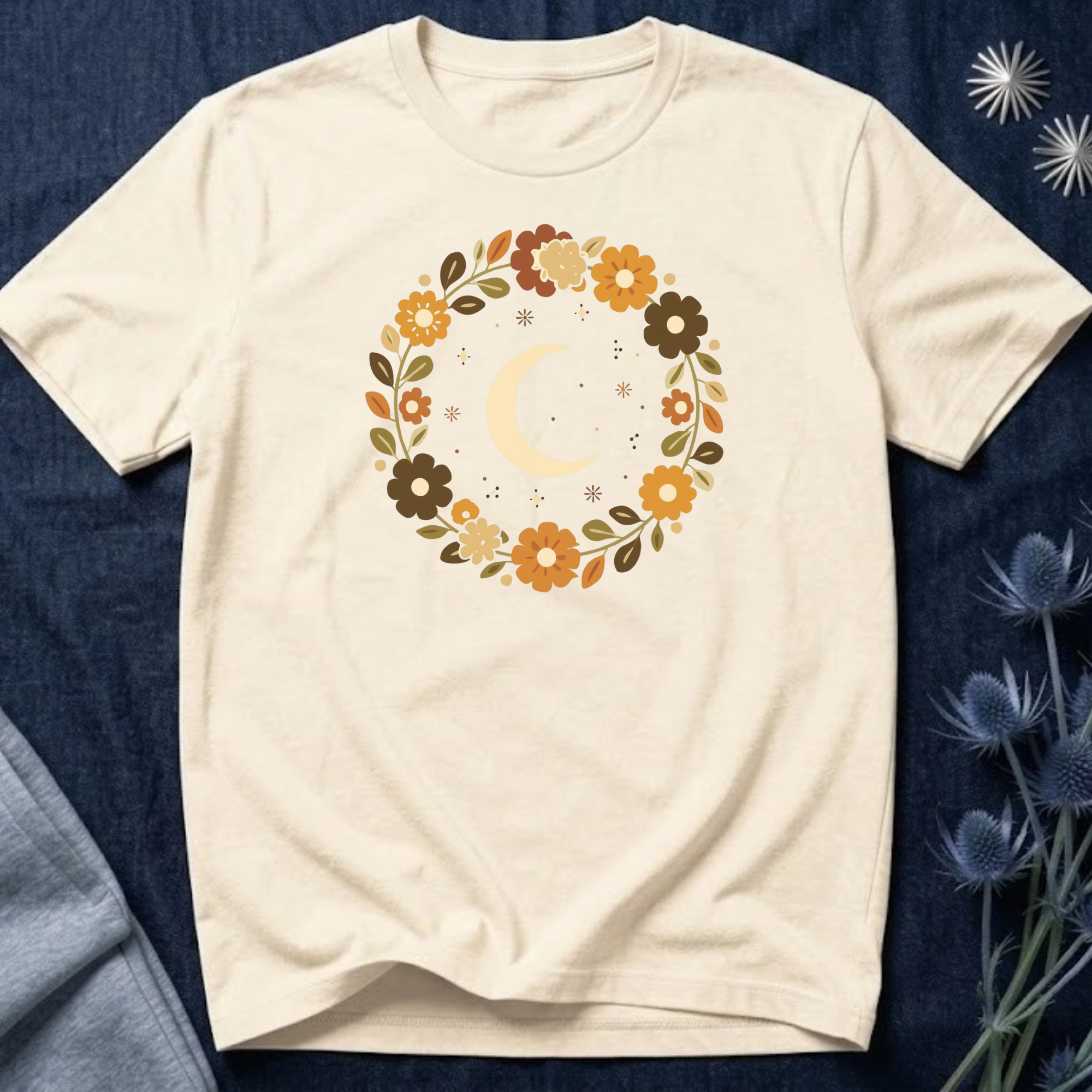 Retro Celestial Floral Wreath T-Shirt