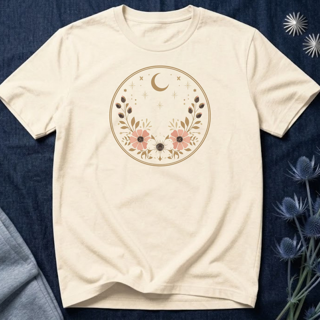 Minimal Celestial Floral Moon Graphic Tee