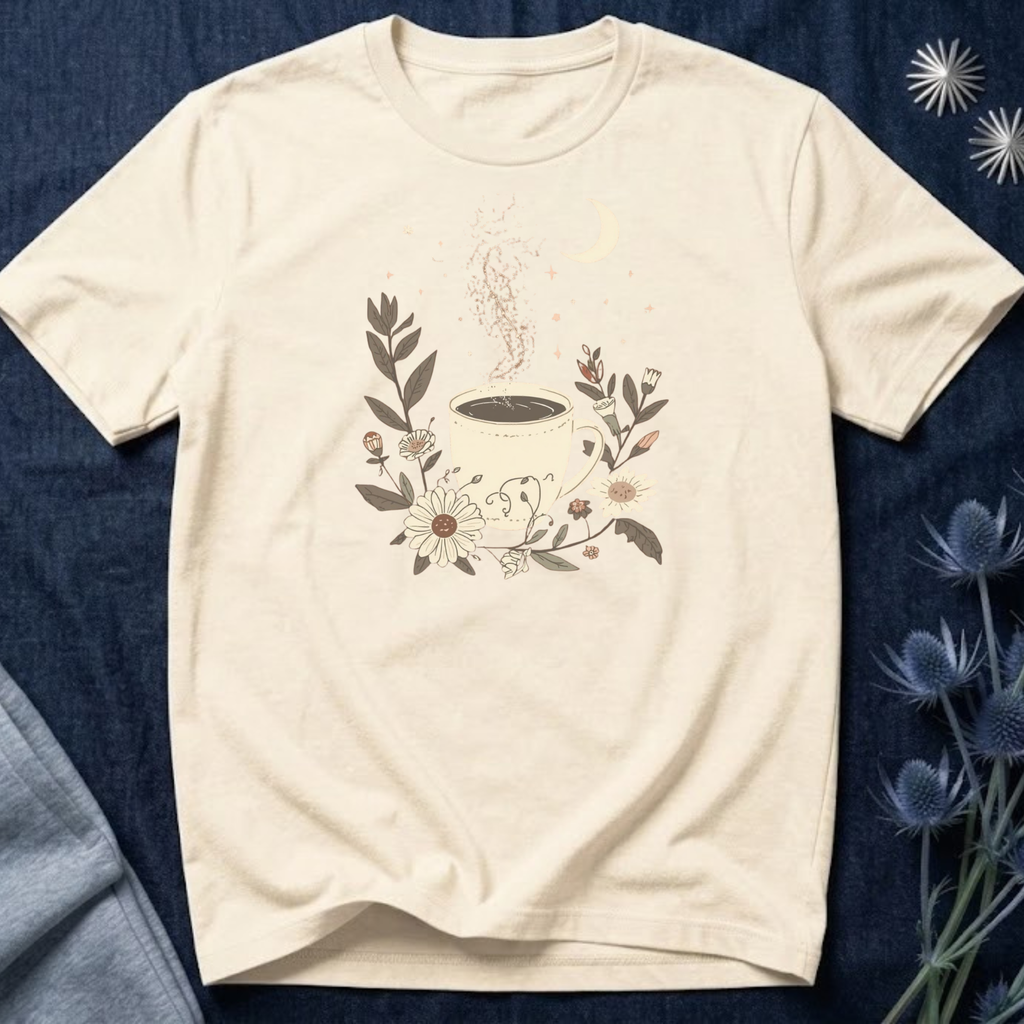 Moonlit Coffee & Wildflower Graphic T-Shirt