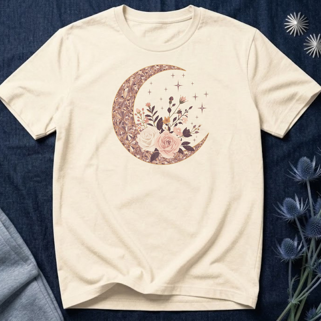 Rose Gold Celestial Moon Floral Graphic T-Shirt