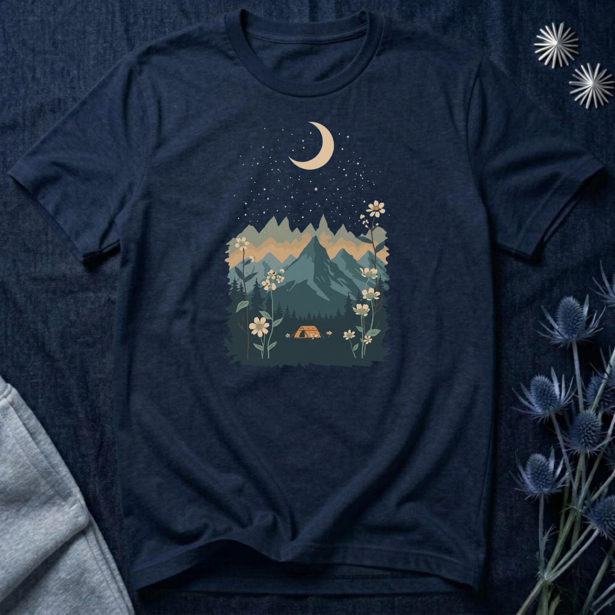 Moonlit Mountain Camping Graphic T-Shirt