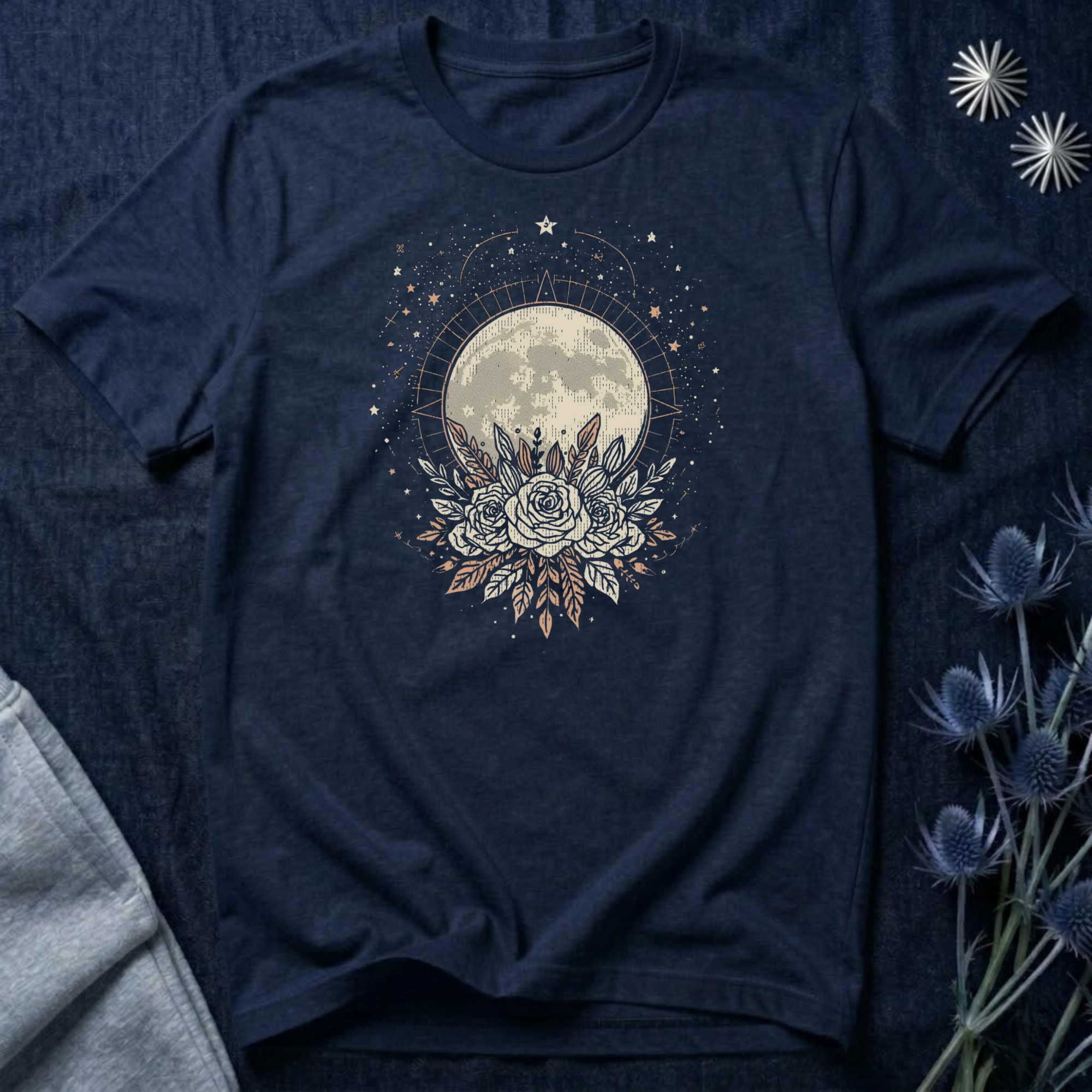 Full Moon & Flower Celestial Graphic T-Shirt