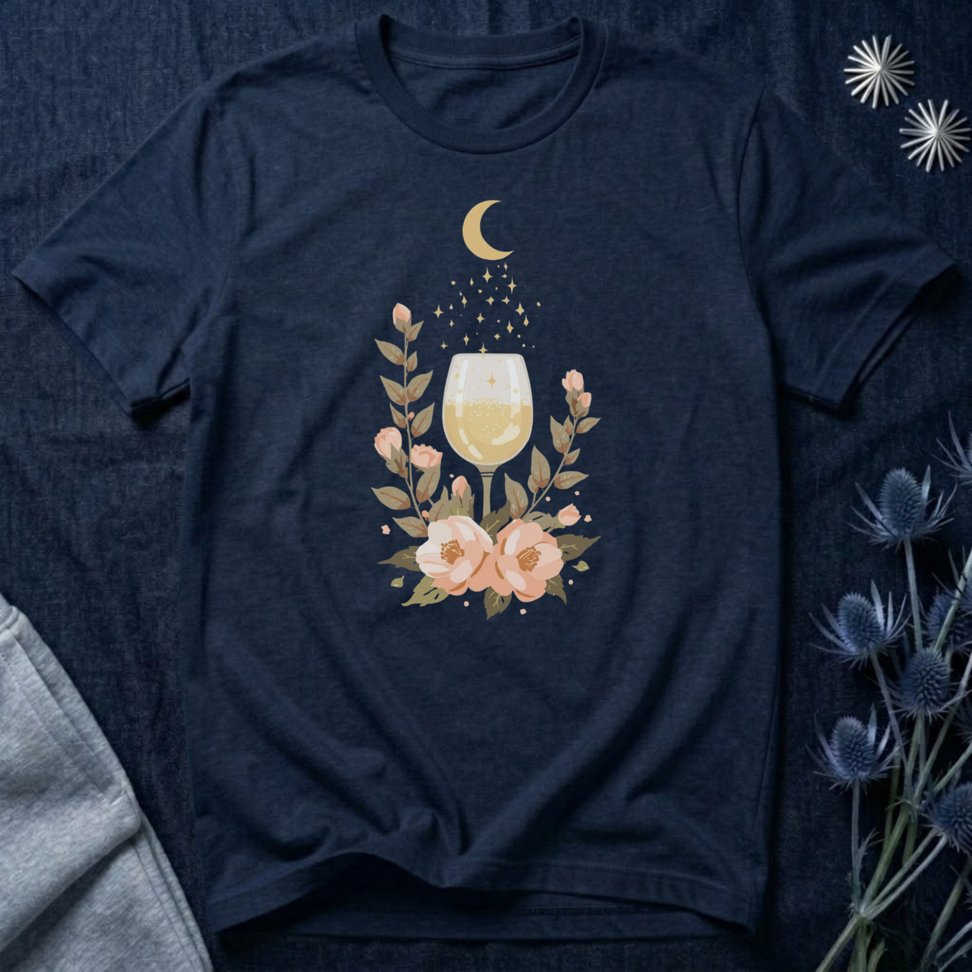 Celestial White Wine & Blush Florals Graphic Tee