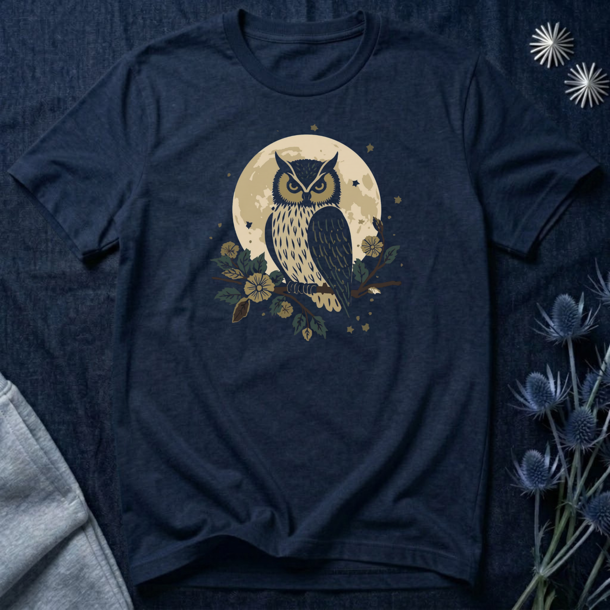 Moonlit Owl Botanical Graphic T-Shirt