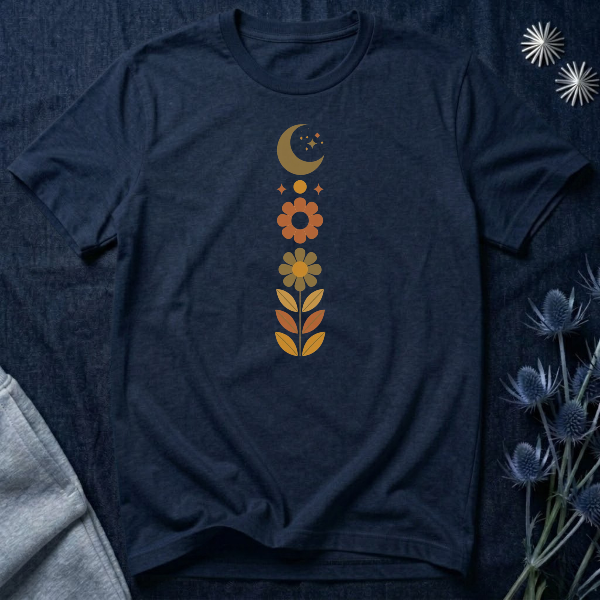 Retro Moon and Flowers T-Shirt