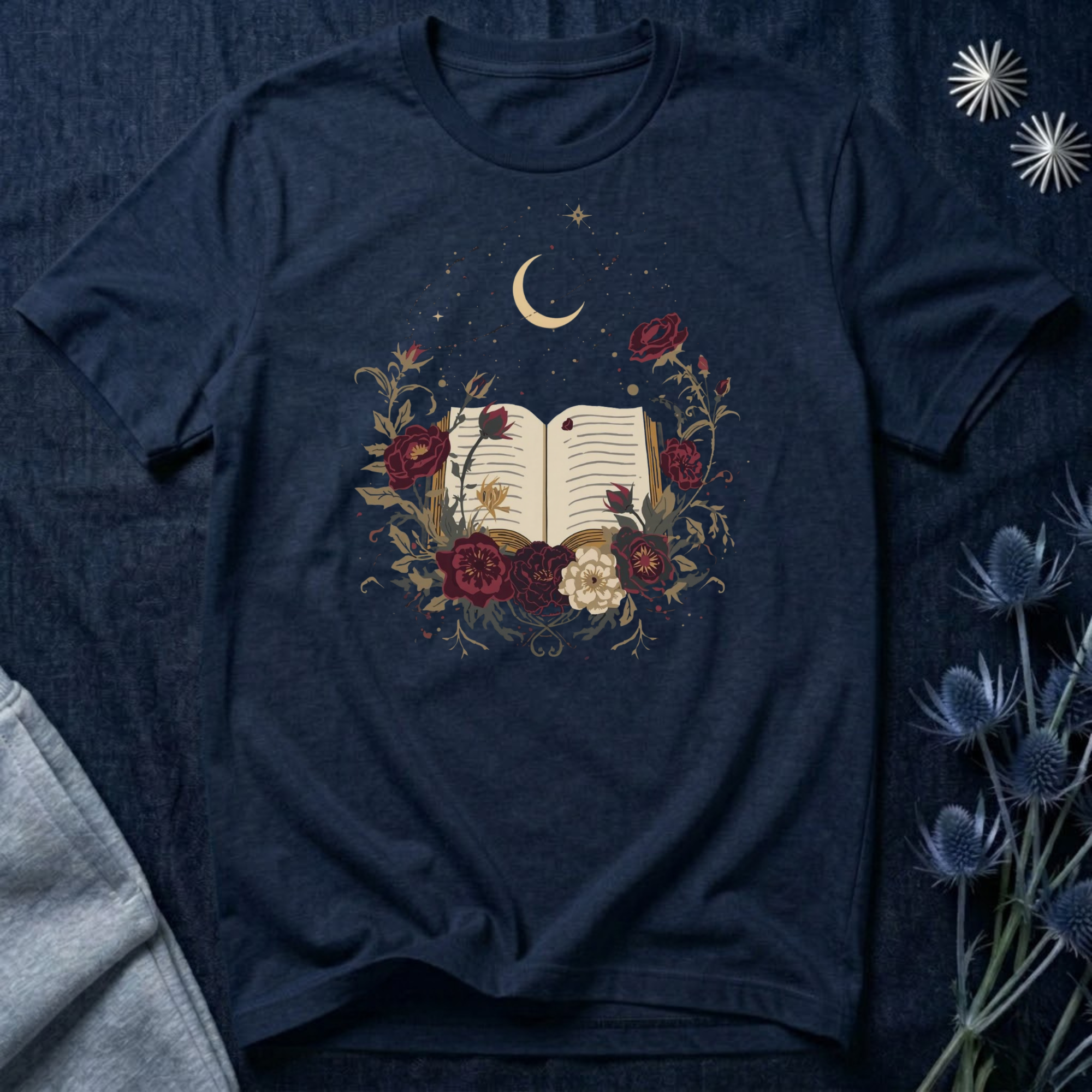 Celestial Rose Book Lover Graphic T-Shirt