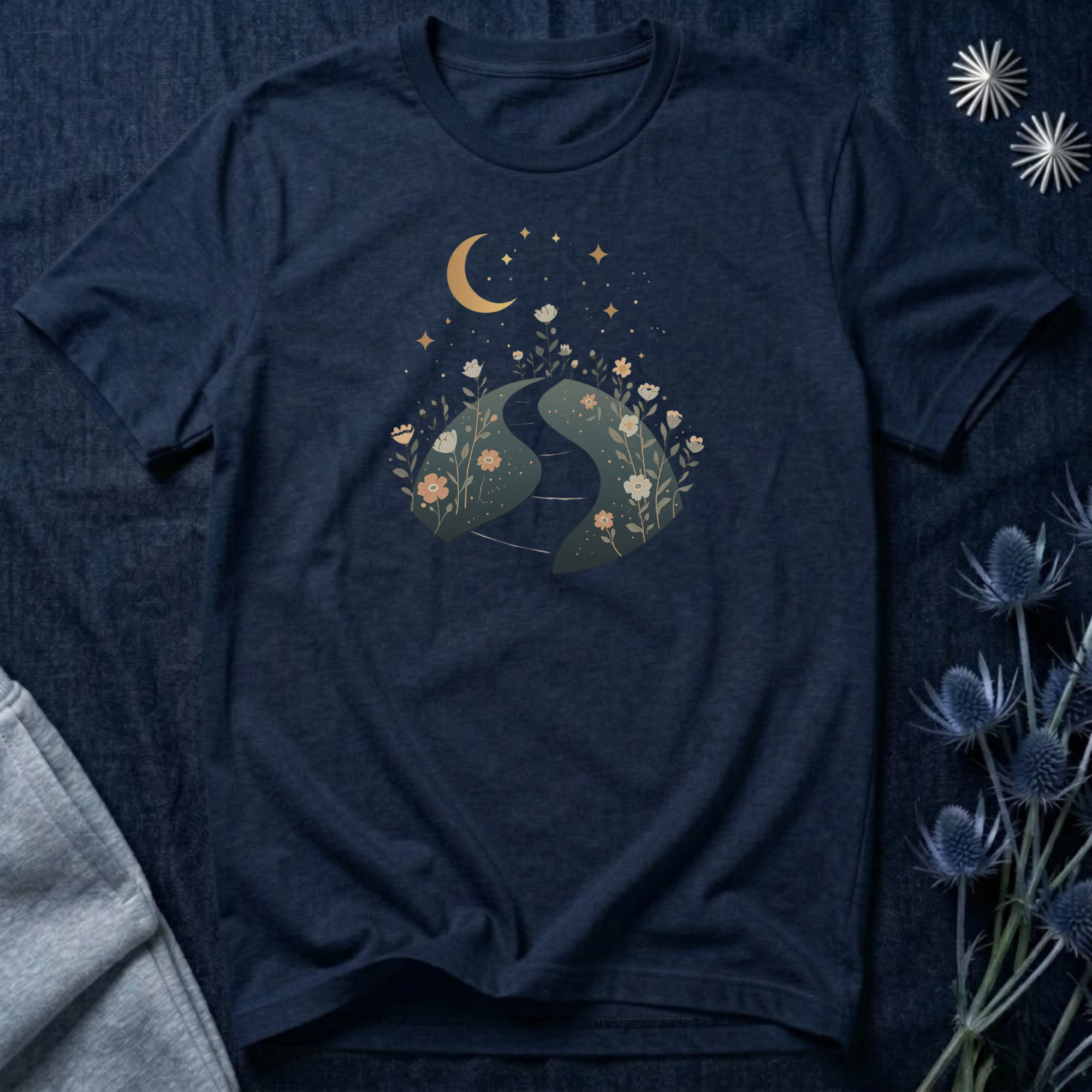 Moonlit Wildflower Path Graphic T-Shirt