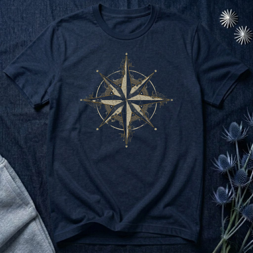 Ornate Celestial Compass Star Graphic T-Shirt