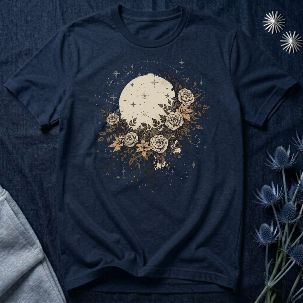 Celestial Moon & Roses Graphic T-Shirt