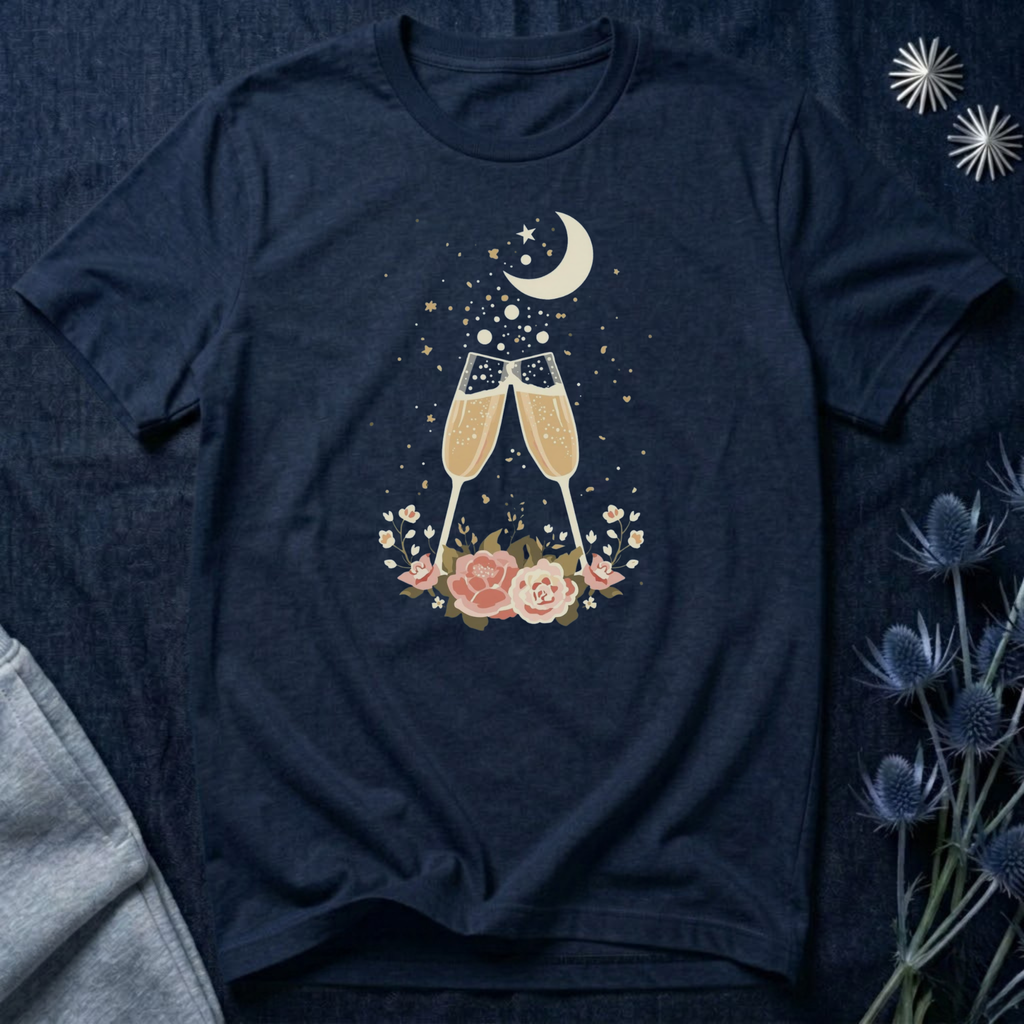 Celestial Champagne & Blush Florals Graphic T-Shirt
