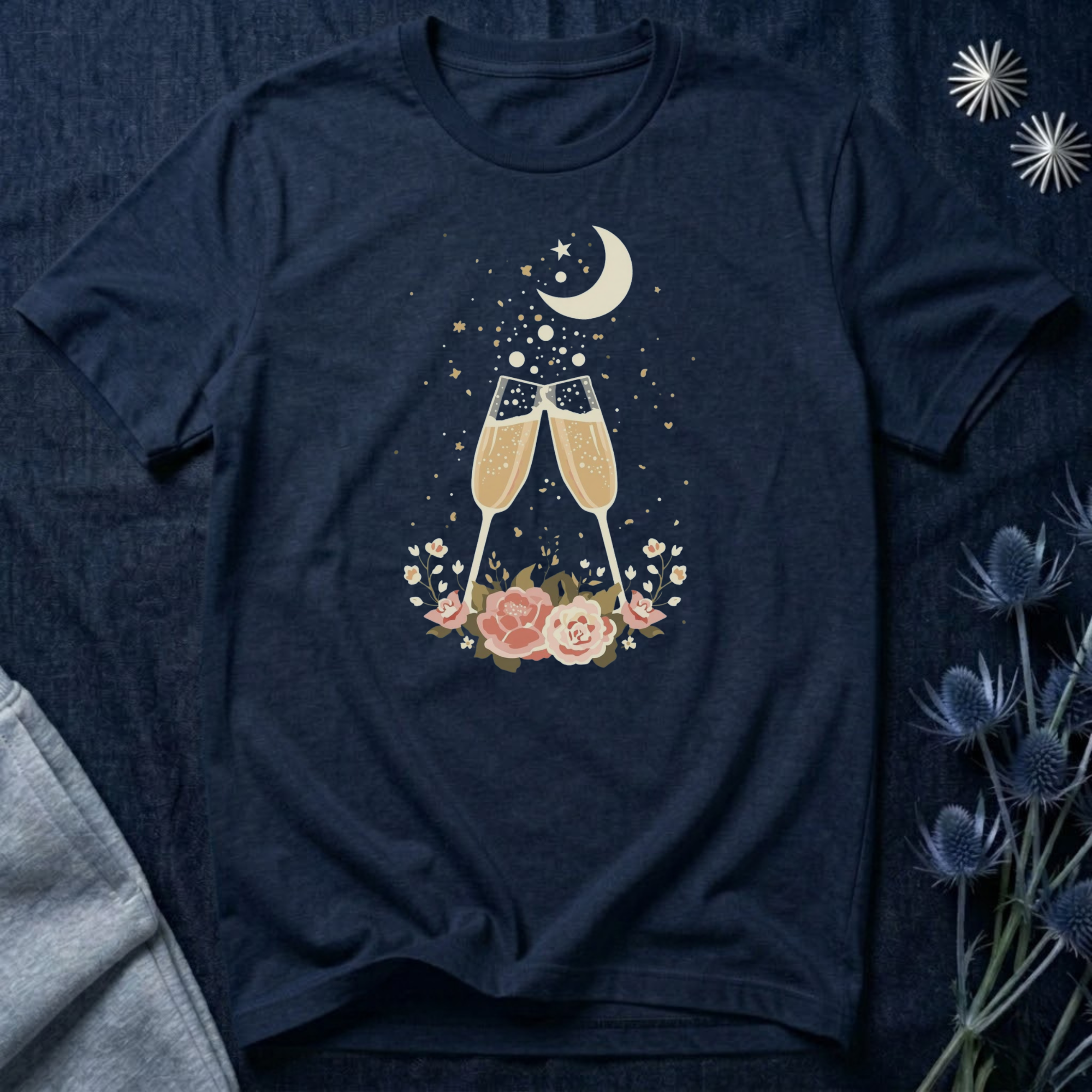 Celestial Champagne & Blush Florals Graphic T-Shirt