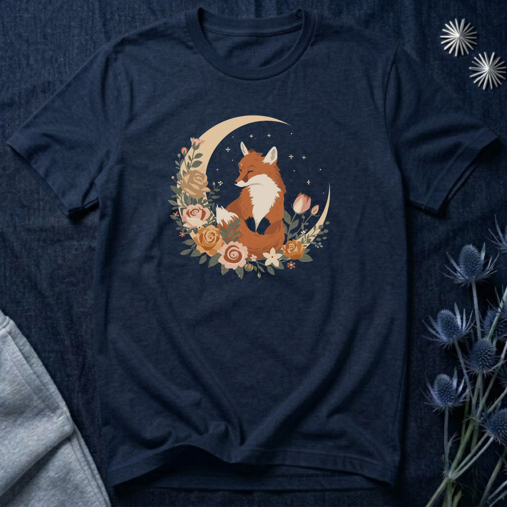 Crescent Moon and Wildflower Fox T-Shirt