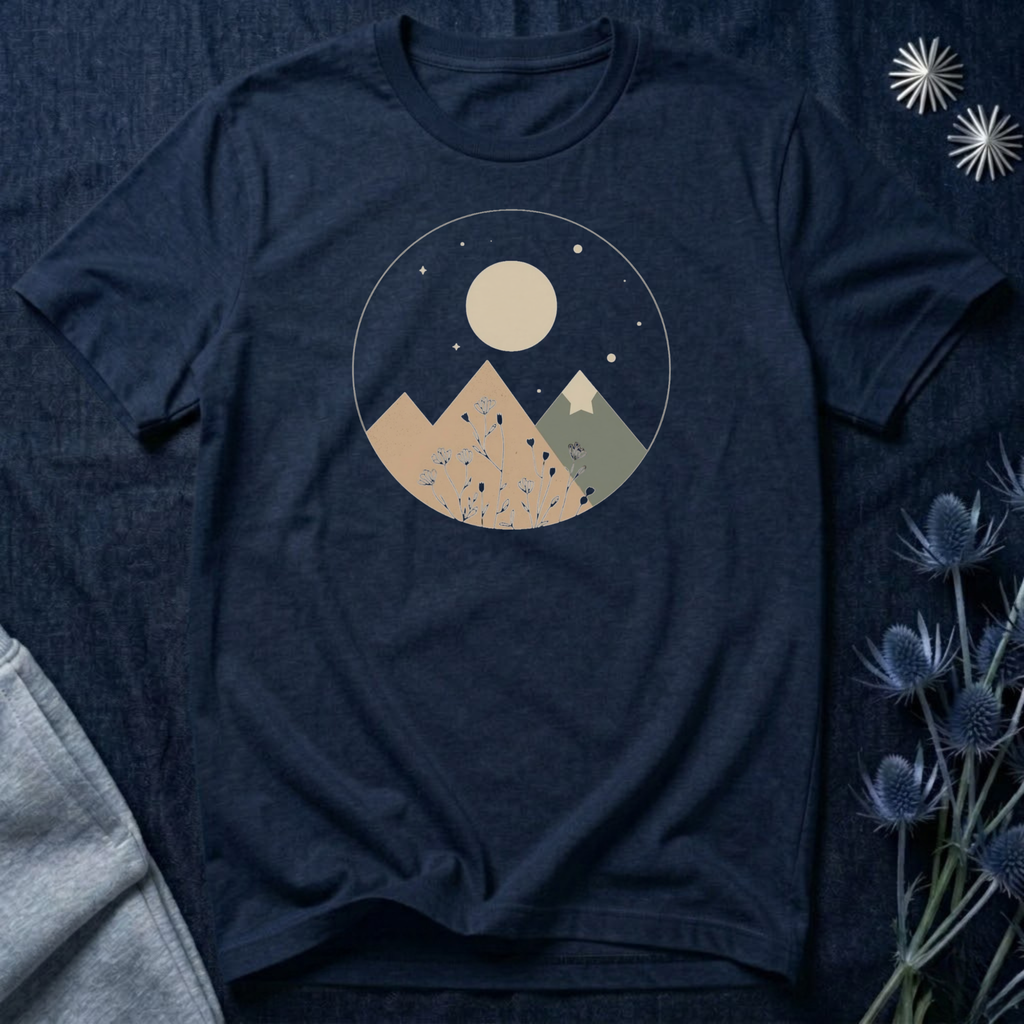 Moonlit Mountain and Flowers T-Shirt