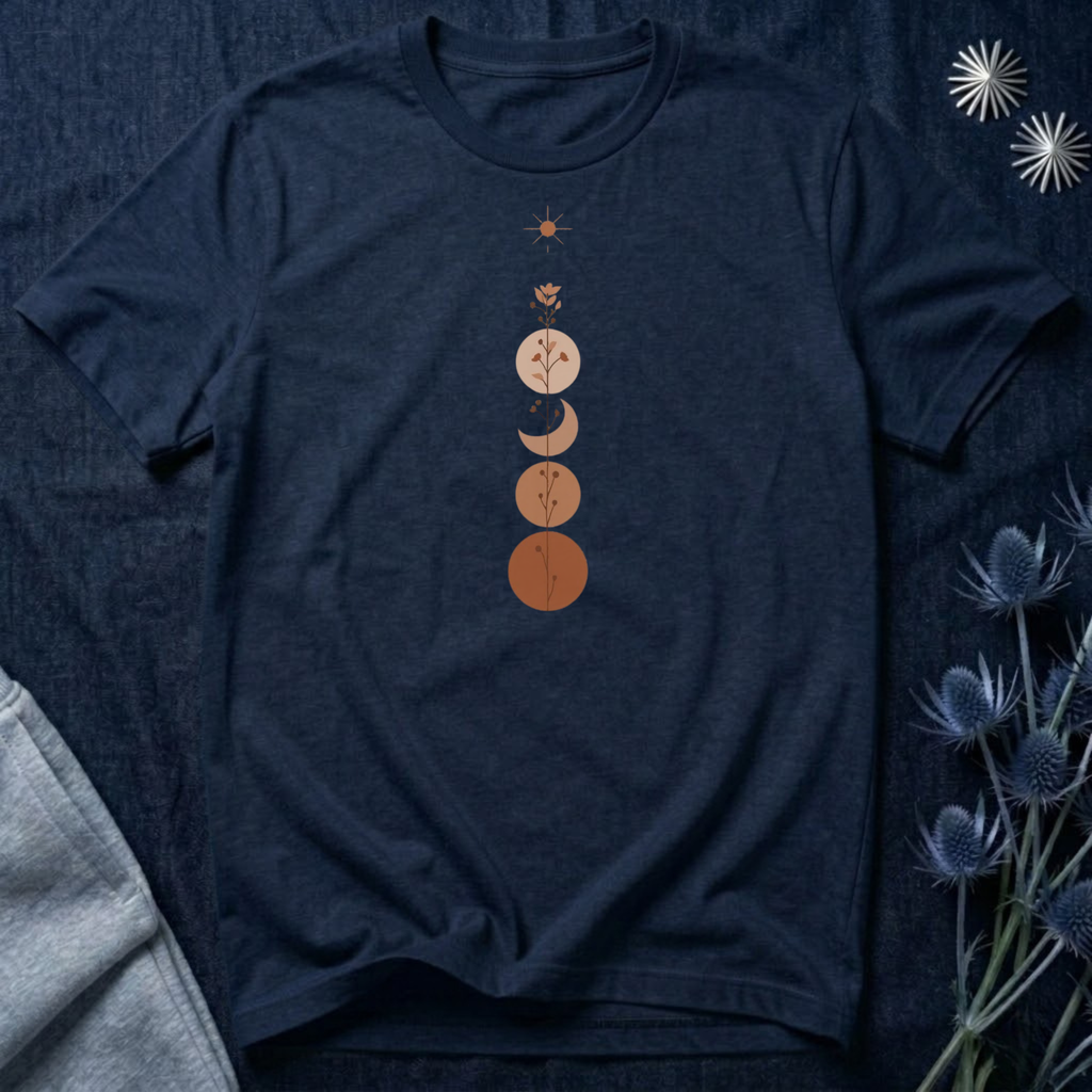 Warm Scandinavian Crescent Moon and Flowers T-Shirt