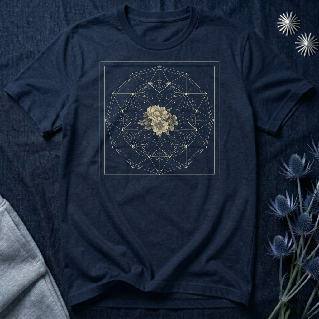 Sacred Geometry Floral Mandala Celestial Graphic T-Shirt
