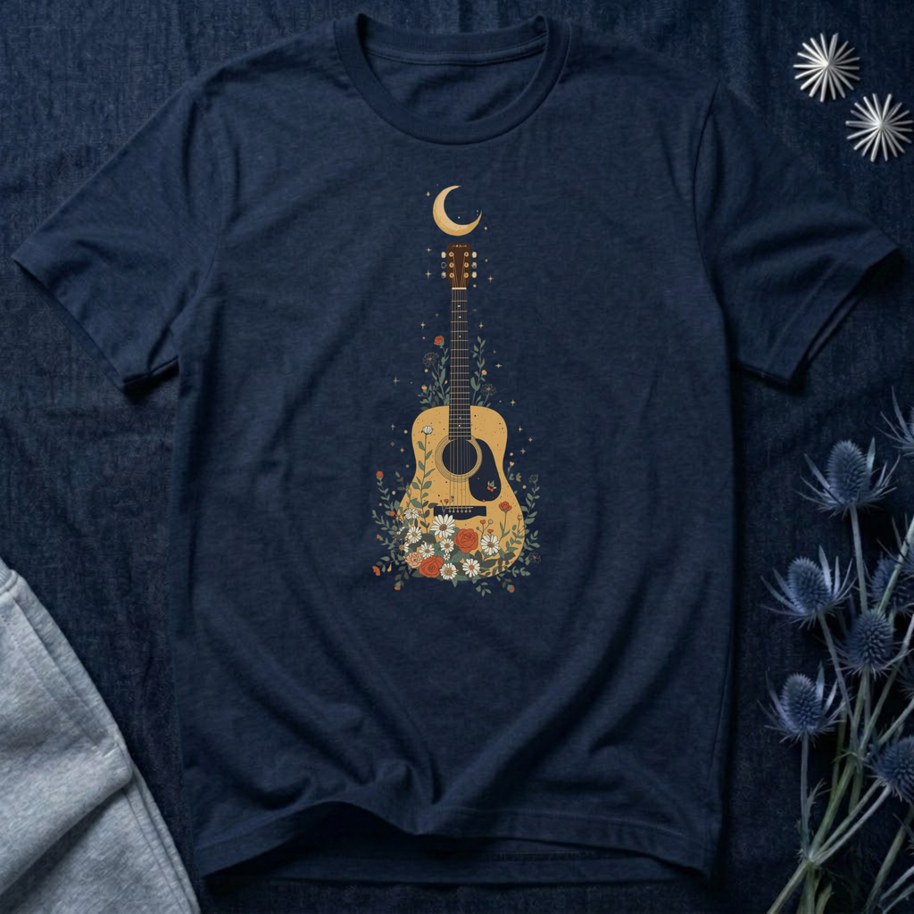 Celestial Floral Guitar Graphic T-Shirt