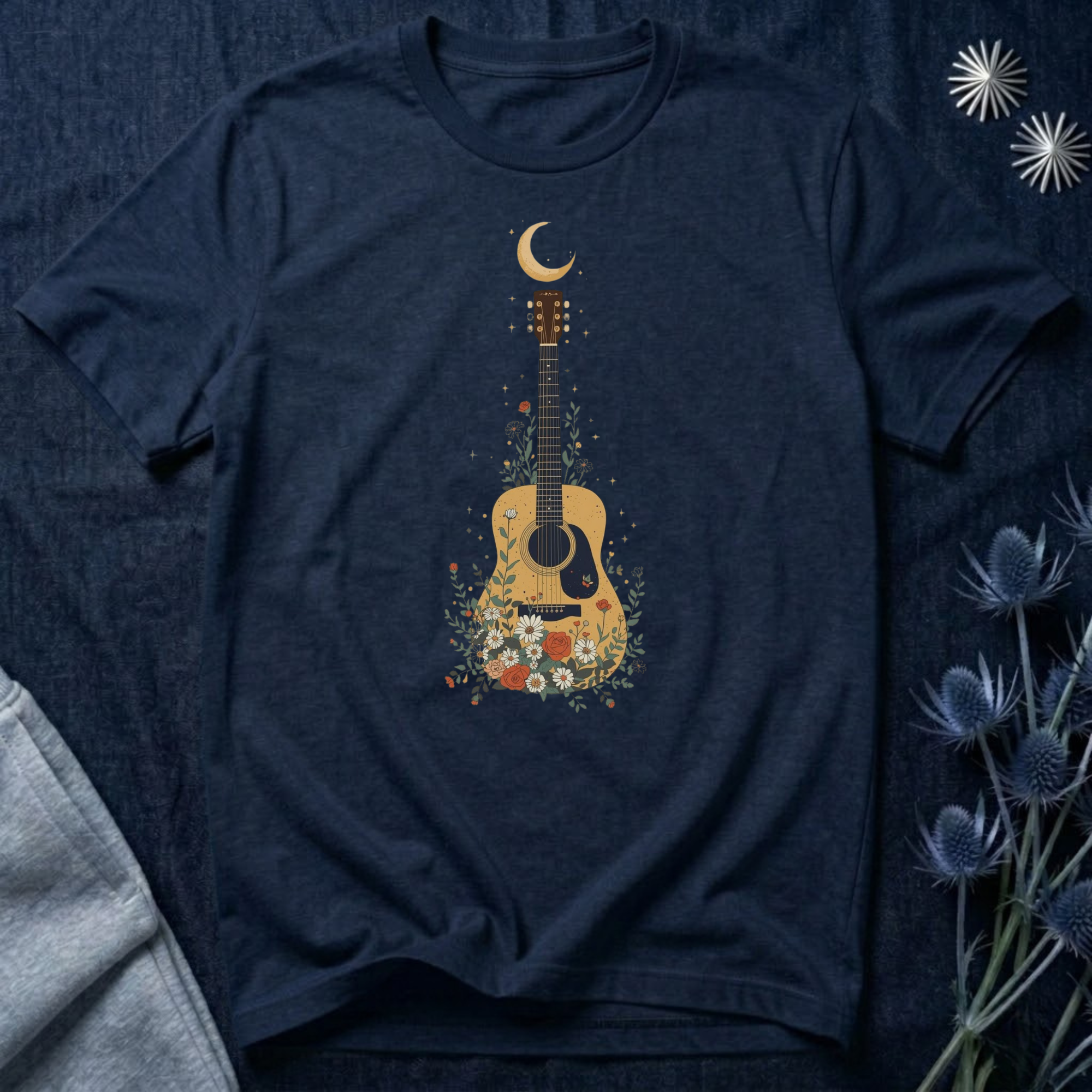 Celestial Floral Guitar Graphic T-Shirt