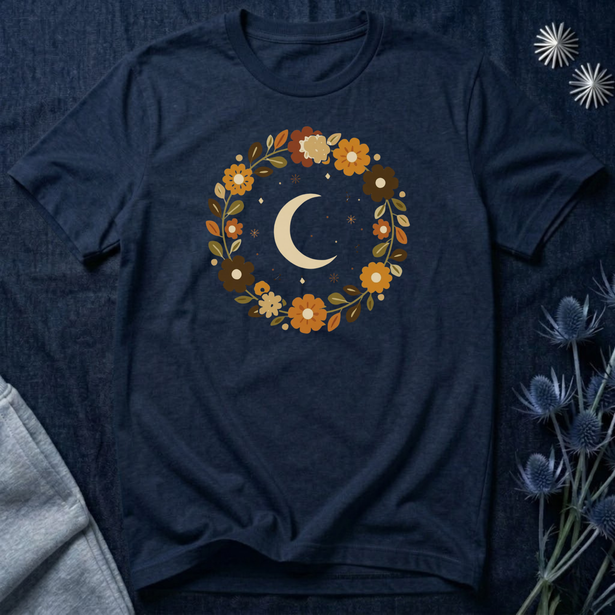 Retro Celestial Floral Wreath T-Shirt