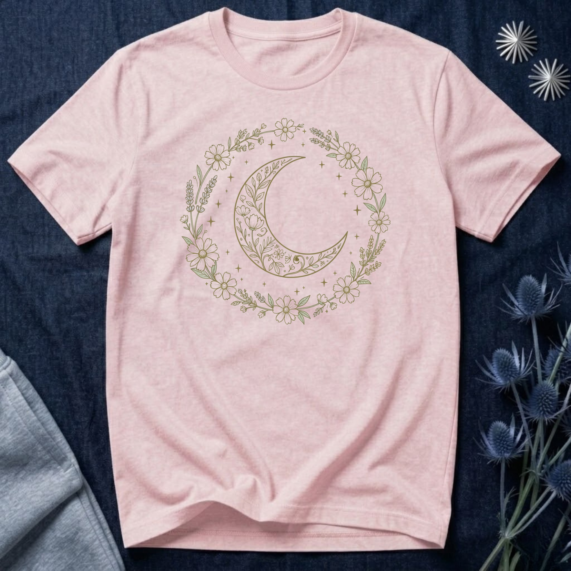Boho Crescent Floral Wreath T-Shirt