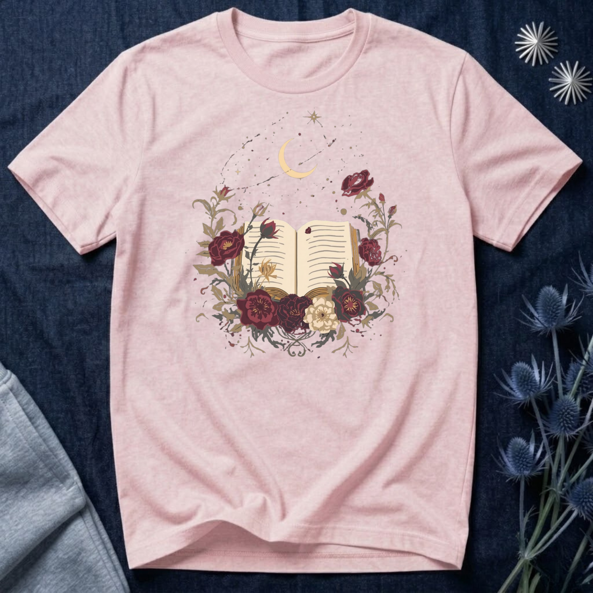 Celestial Rose Book Lover Graphic T-Shirt
