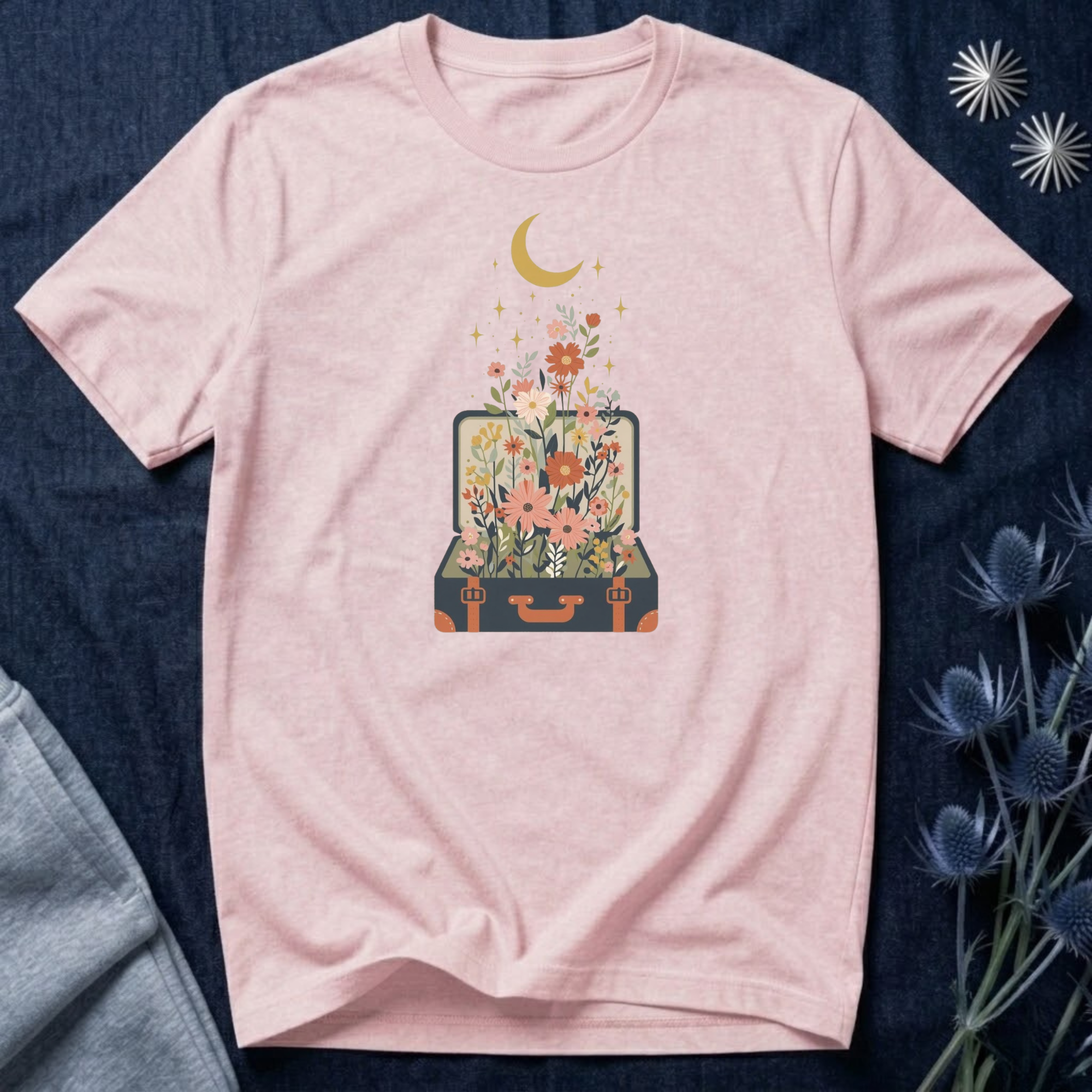 Blooming Suitcase Celestial Graphic T-Shirt