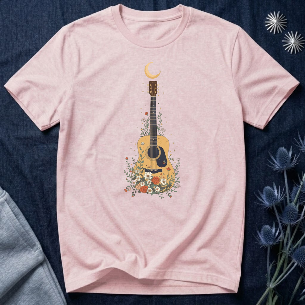 Celestial Floral Guitar Graphic T-Shirt