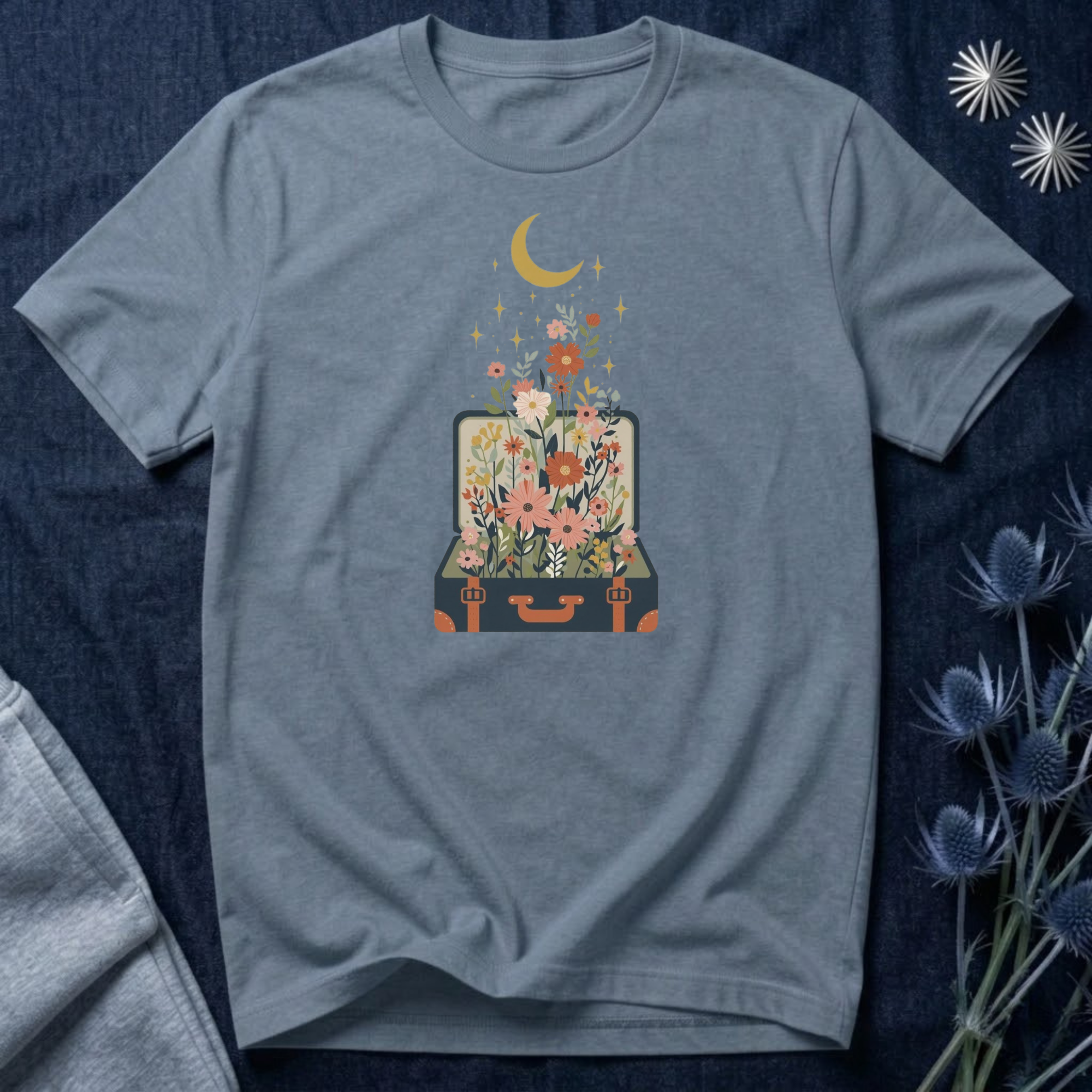 Blooming Suitcase Celestial Graphic T-Shirt
