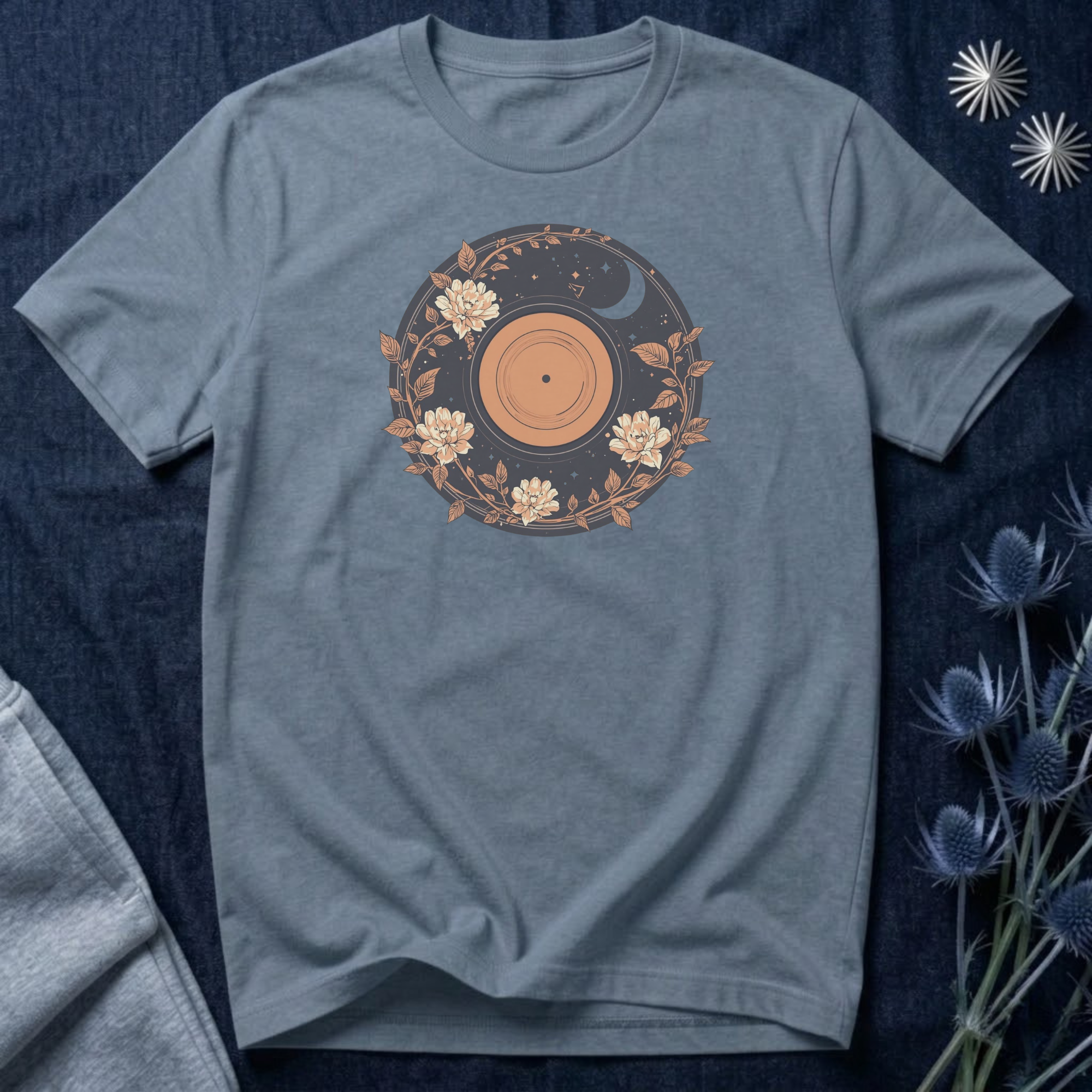 Celestial Vinyl & Wildflowers Graphic T-Shirt