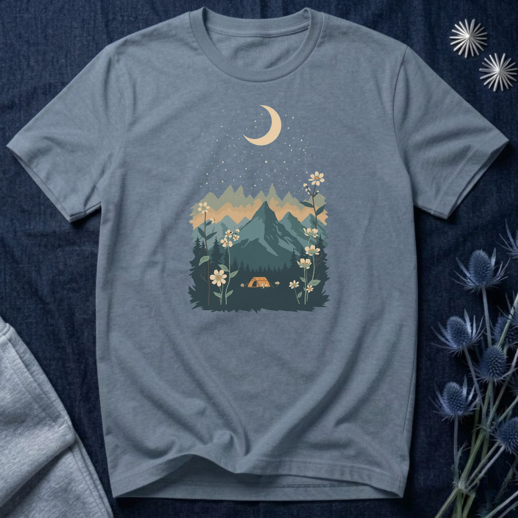 Moonlit Mountain Camping Graphic T-Shirt