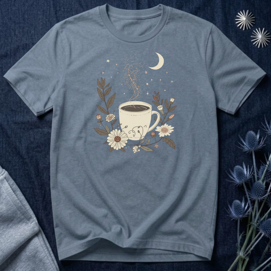 Moonlit Coffee & Wildflower Graphic T-Shirt