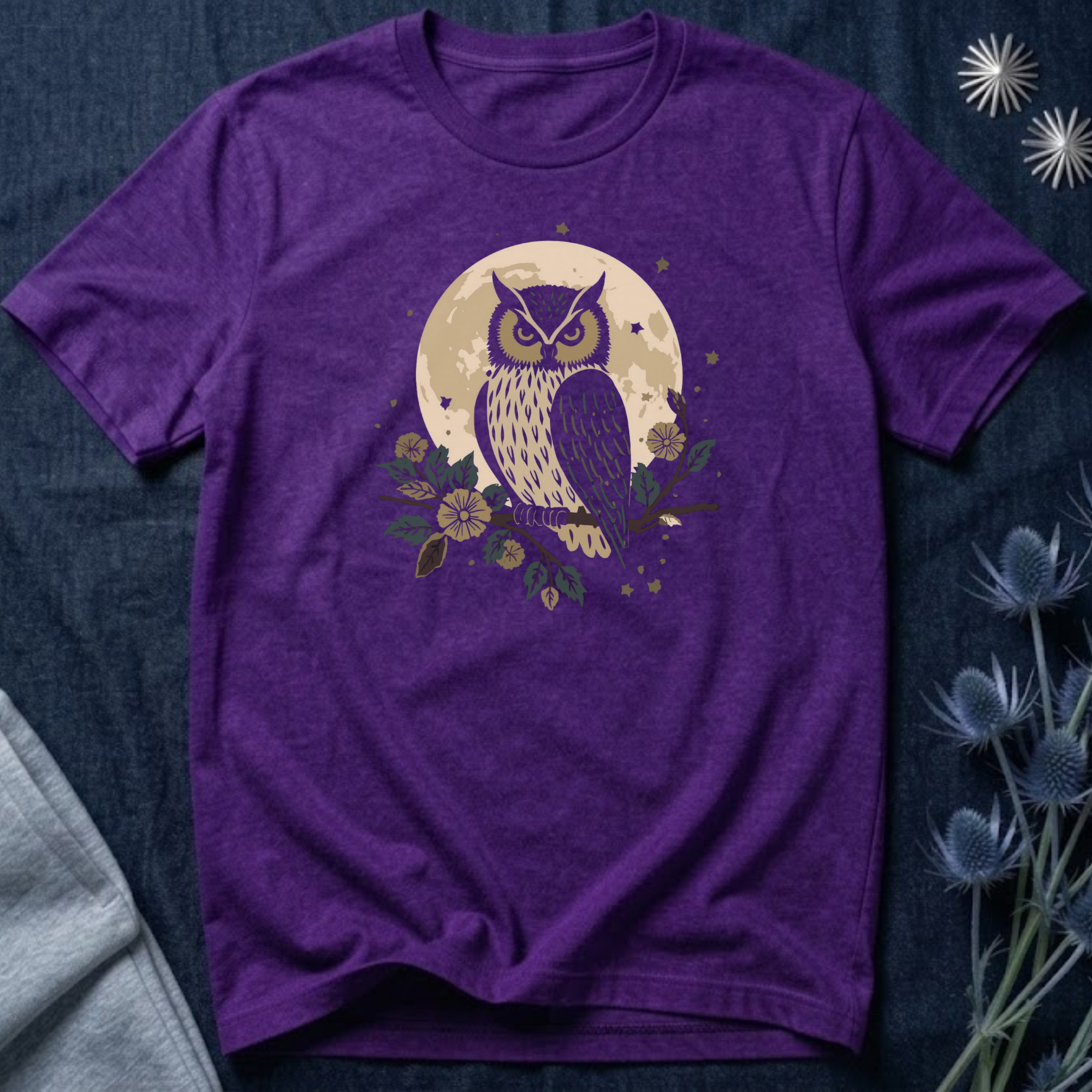 Moonlit Owl Botanical Graphic T-Shirt