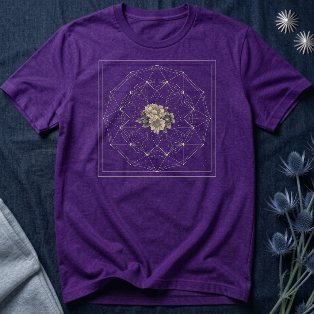 Sacred Geometry Floral Mandala Celestial Graphic T-Shirt