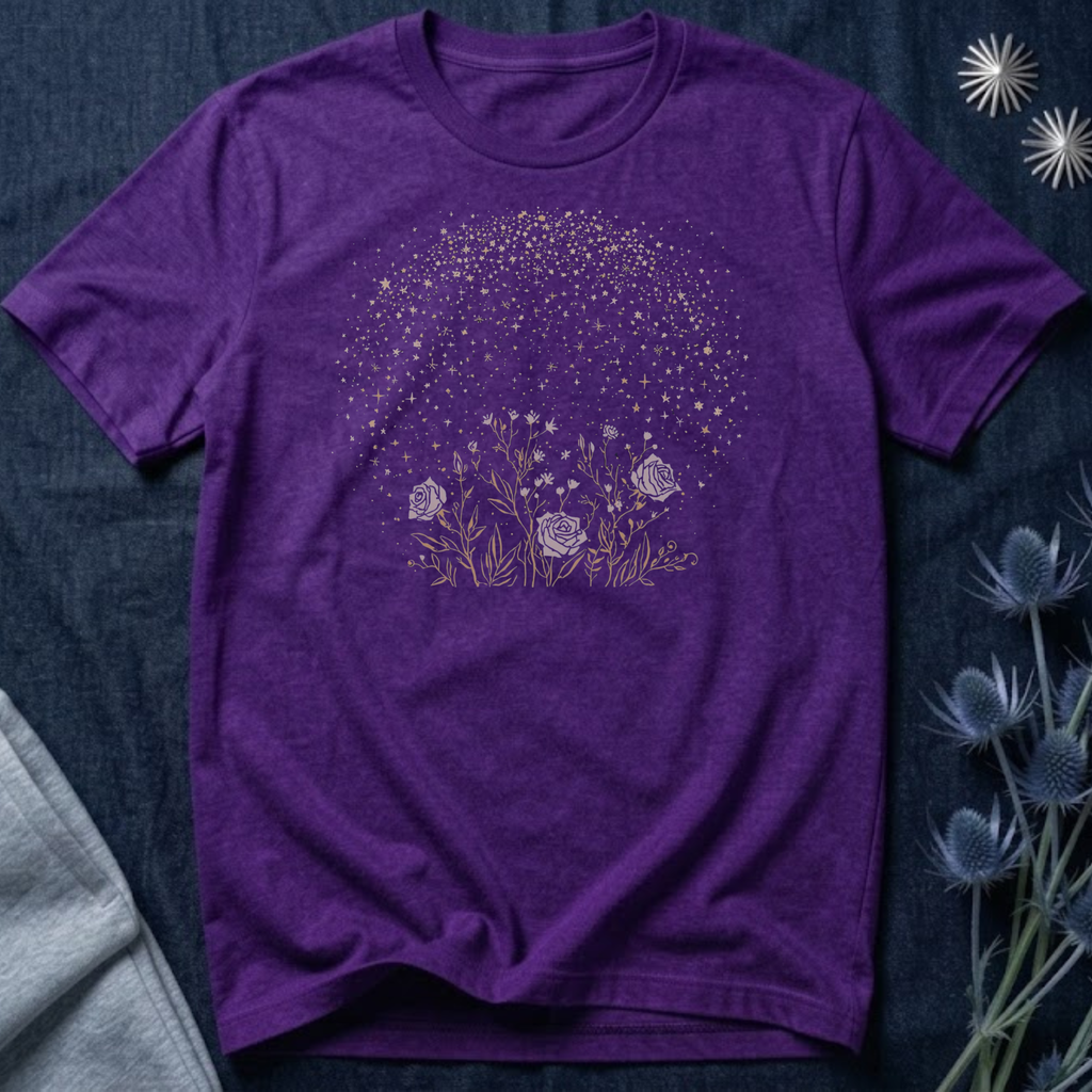 Starlit Rose Garden Celestial Graphic T-Shirt