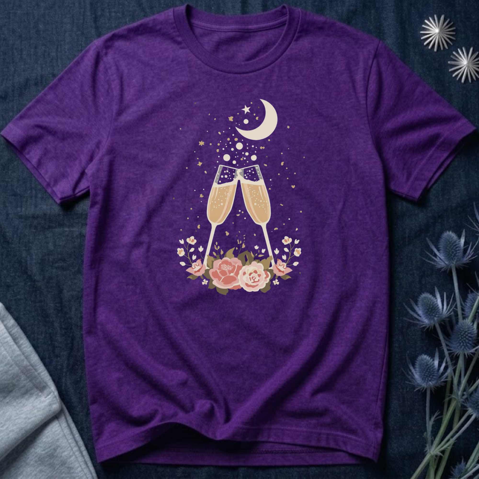 Celestial Champagne & Blush Florals Graphic T-Shirt