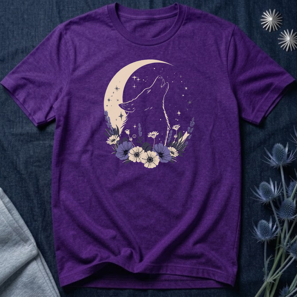 Moonlit Wolf Wildflower Graphic T-Shirt