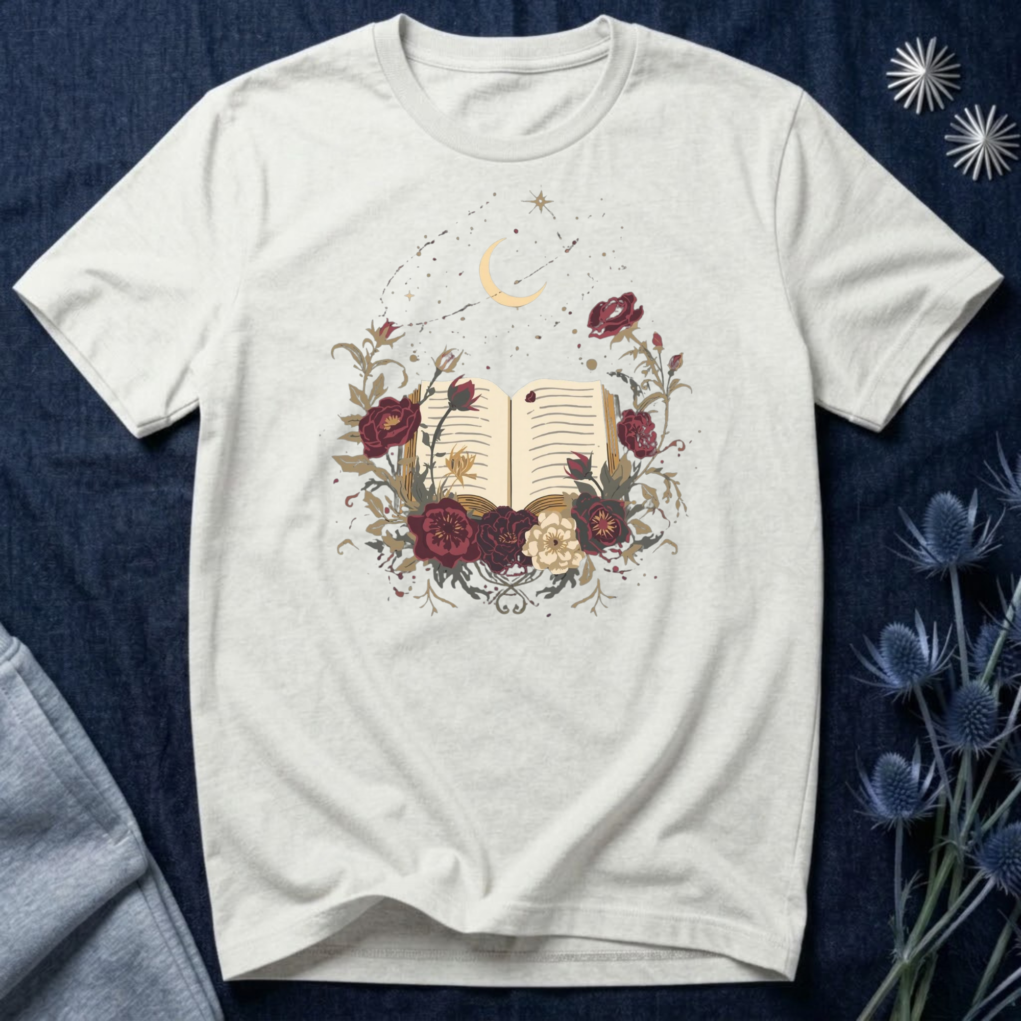 Celestial Rose Book Lover Graphic T-Shirt