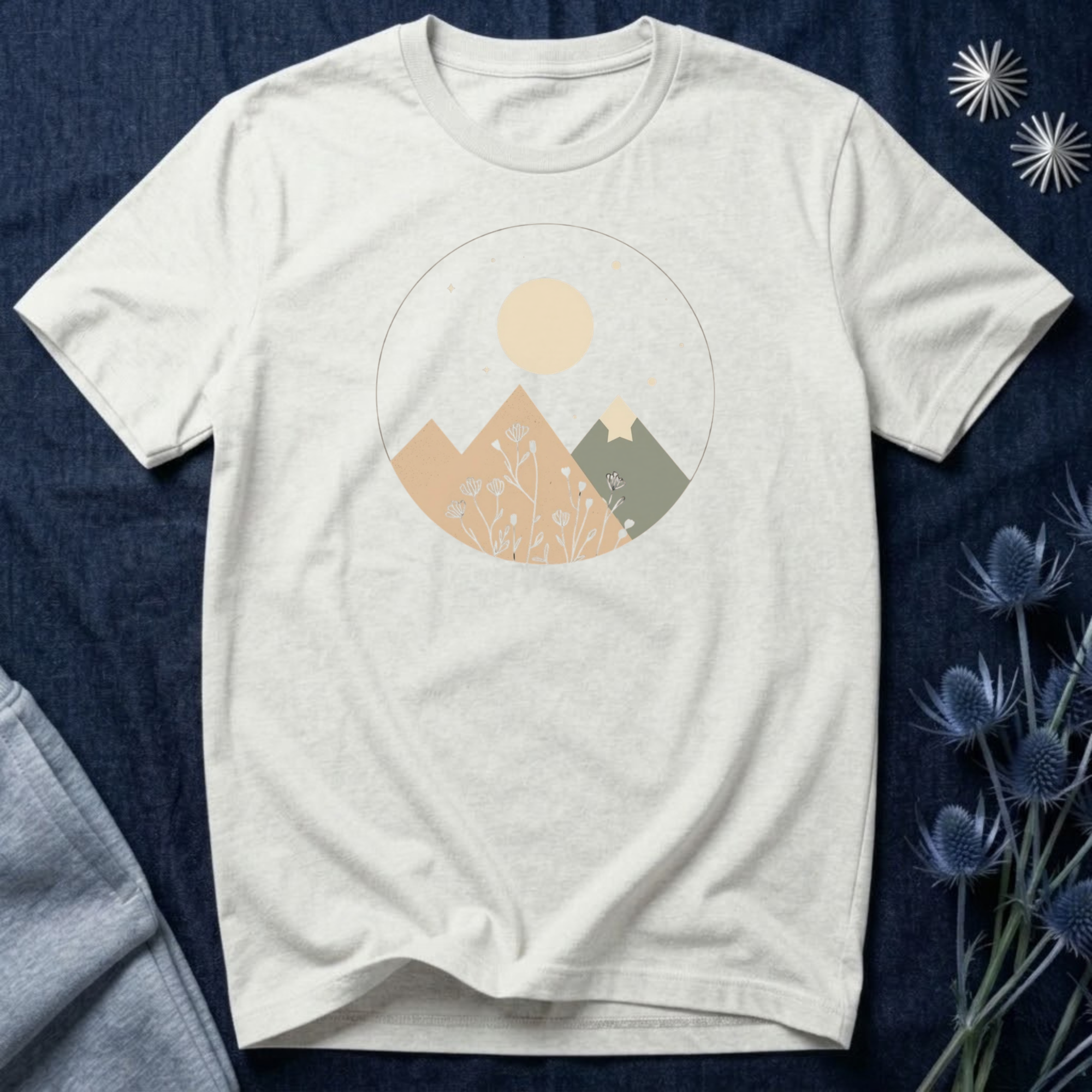 Moonlit Mountain and Flowers T-Shirt