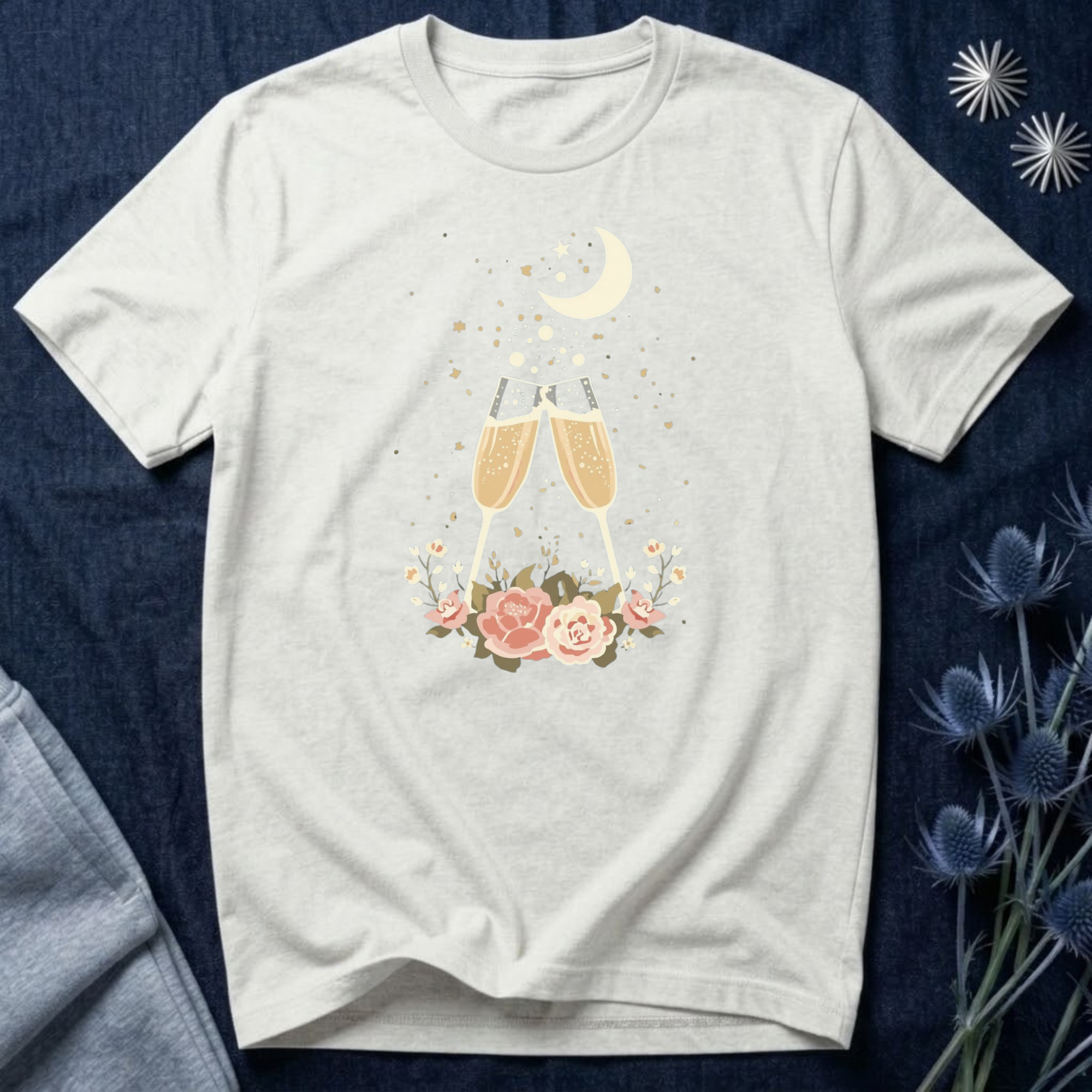 Celestial Champagne & Blush Florals Graphic T-Shirt