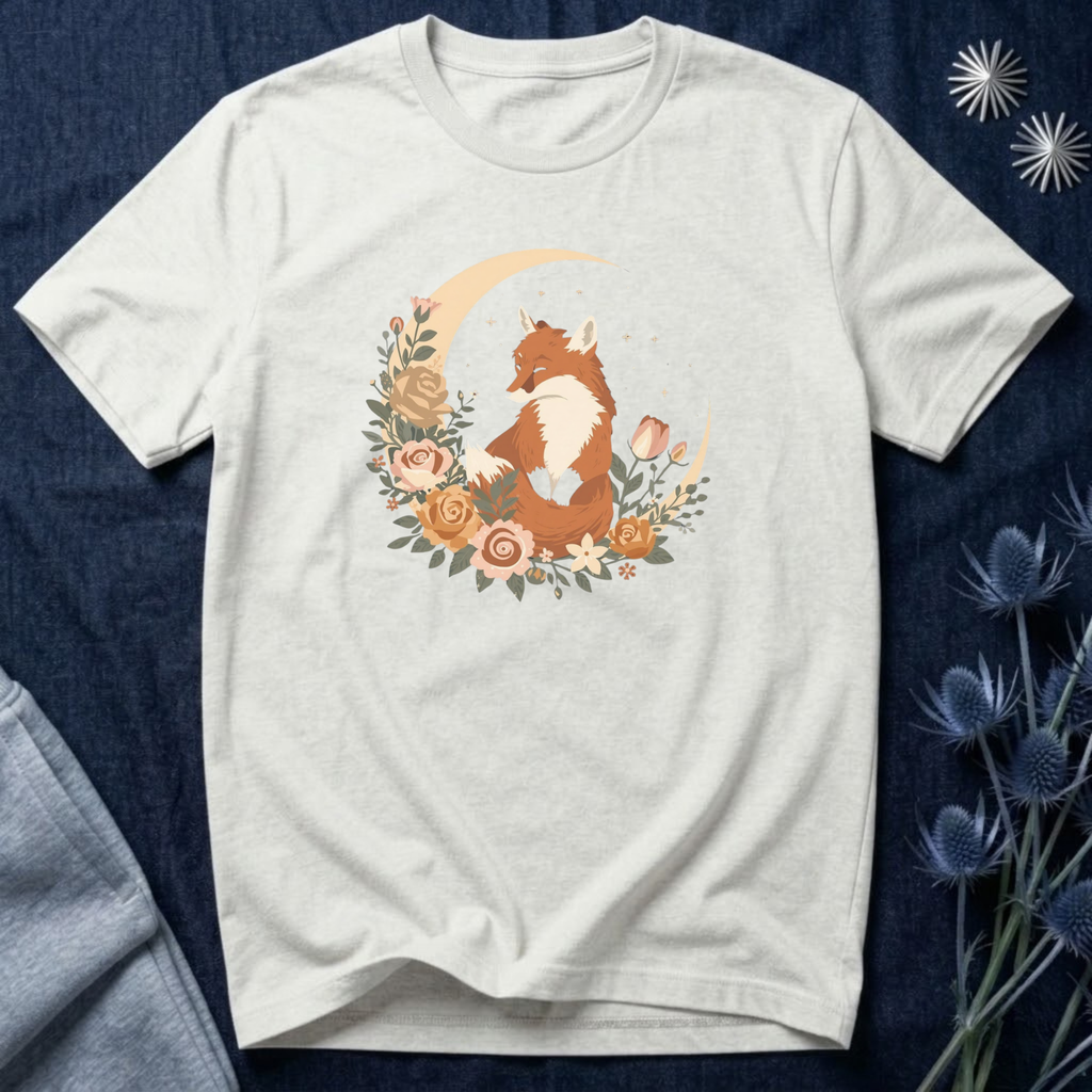 Crescent Moon and Wildflower Fox T-Shirt