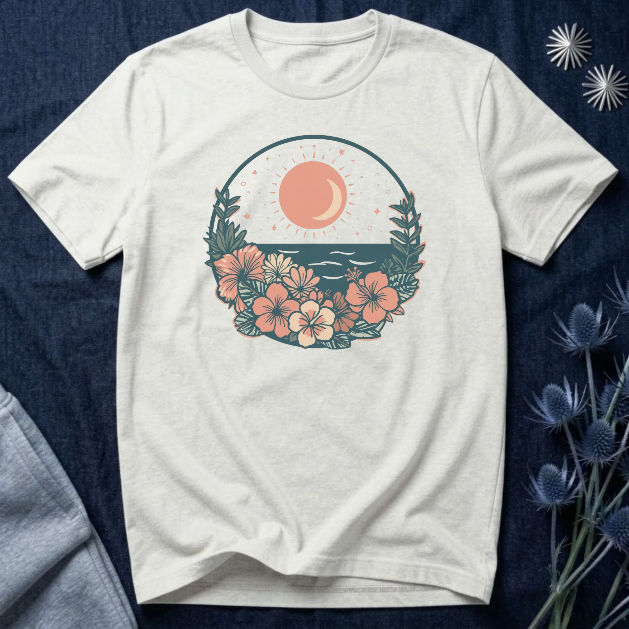 Sunset Ocean Moon Floral T-Shirt