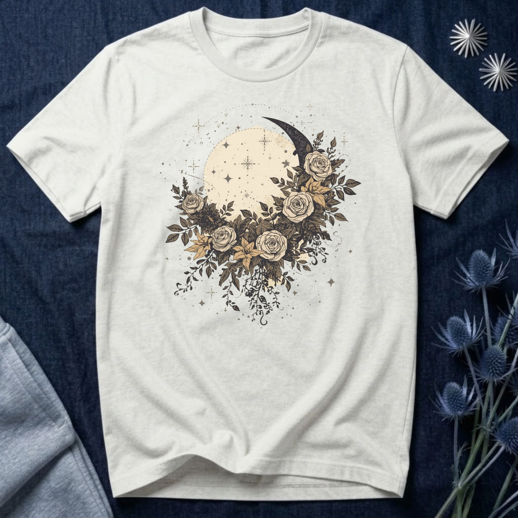 Celestial Moon & Roses Graphic T-Shirt