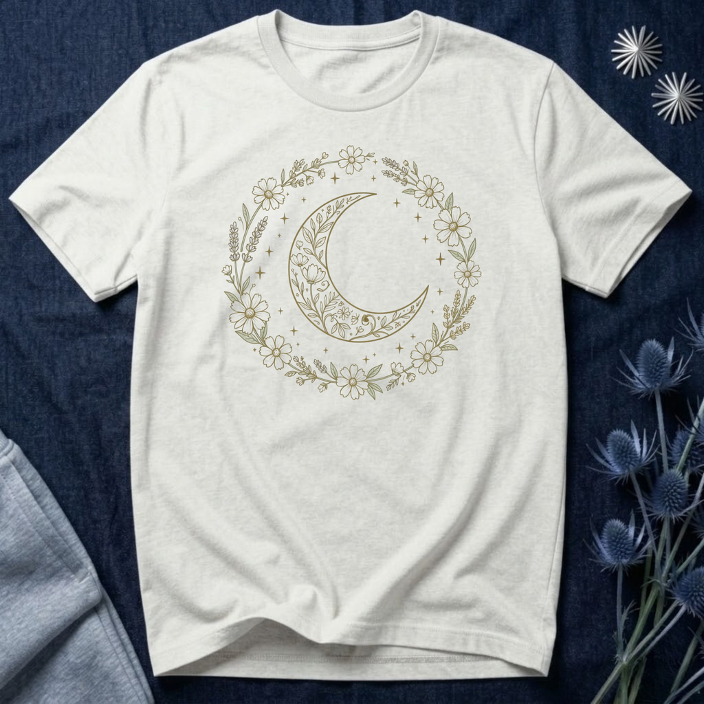 Boho Crescent Floral Wreath T-Shirt