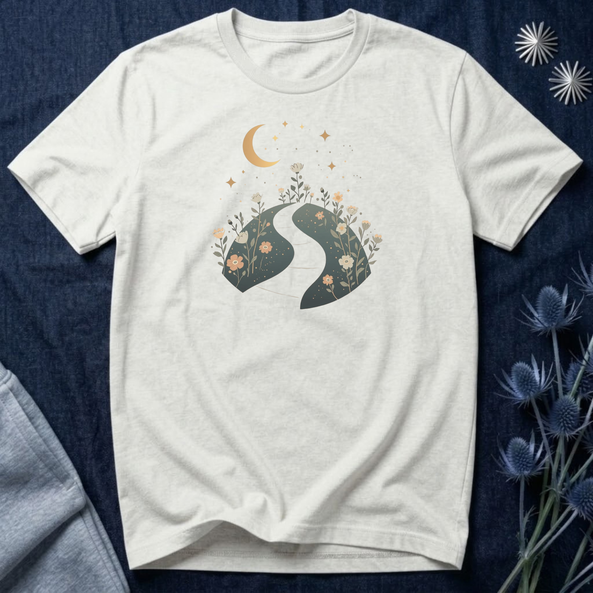 Moonlit Wildflower Path Graphic T-Shirt