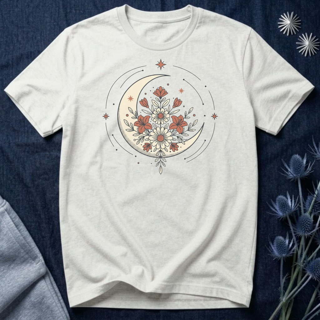 Crescent Moon and Flowers T-Shirt